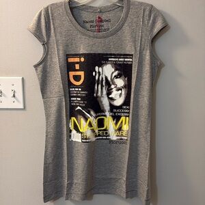 Fiorucci X Naomi Campbell Collab Gray Graphic Cap Sleeve Tee Medium